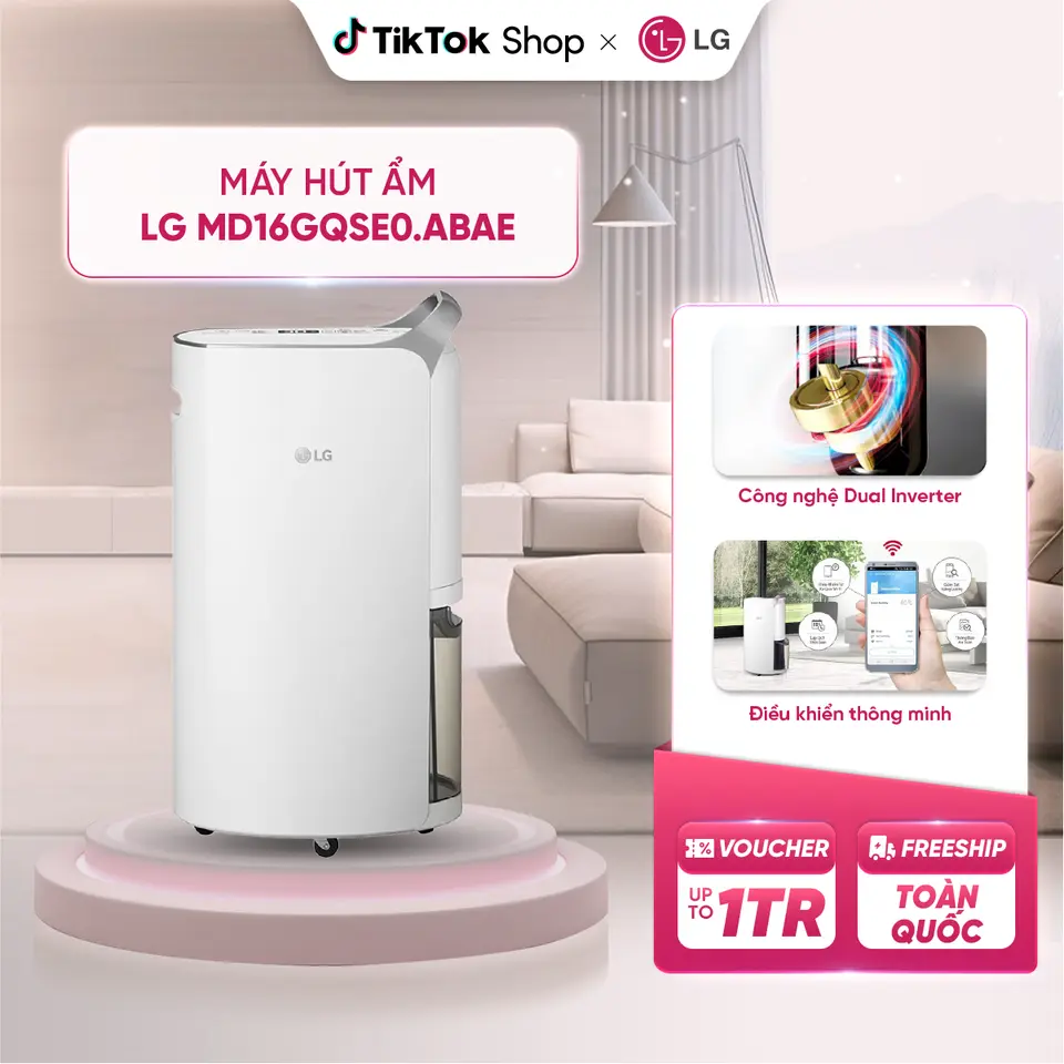 Máy hút ẩm LG Dual Inverter 28L màu trắng MD16GQSE0 - Thiết kế nhỏ gọn