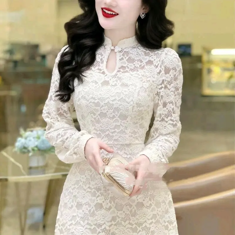 Đầm váy thời trang nữ mặc đi dự đám cưới mẫu mới chất vải ren hai lớp phong cách thanh lịch mặc tôn dáng sang chảnh Women Dress 2