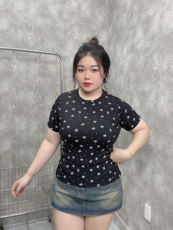 Áo Thun Tăm Baby Tee MS209 Nơ Big Size 55-90 KG - Nữ Top