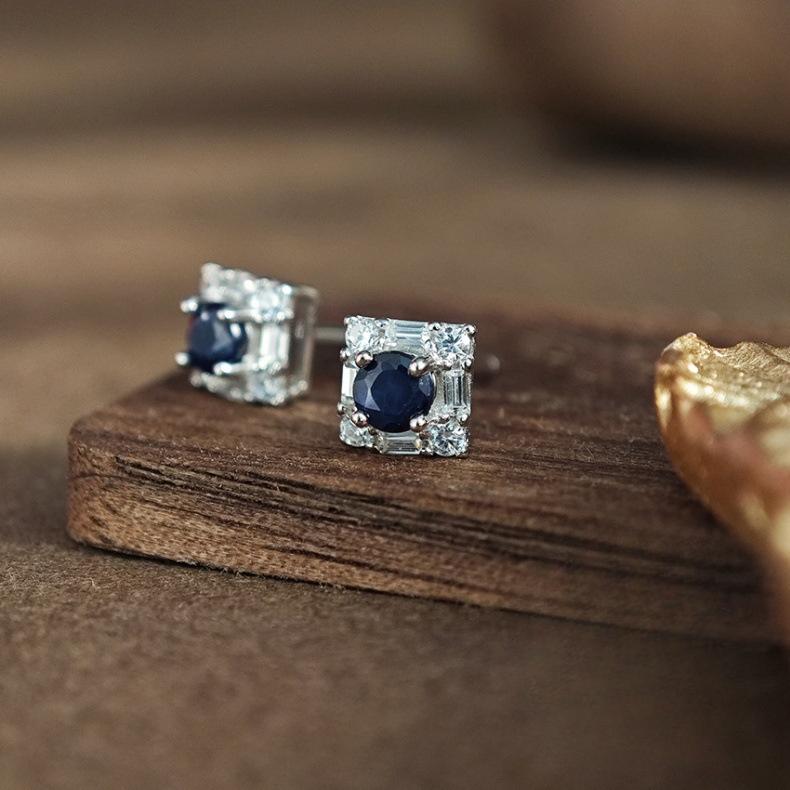 [Natural Crystal] Internet Celebrity, Influencer Recommended/Natural Sapphire Stud Earrings/S925 Silver Stud Earrings/Girls Women Fashion Simple Accessories 1
