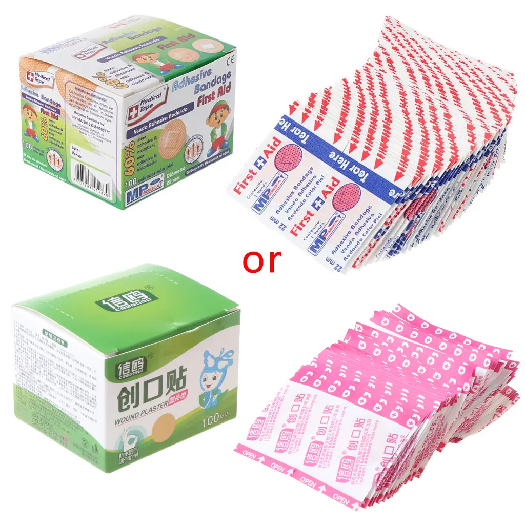 100Pcs Adhesive RoundBa--Aid Wound PlasterF1rst-A1dCircleR1ngBandage 22mm