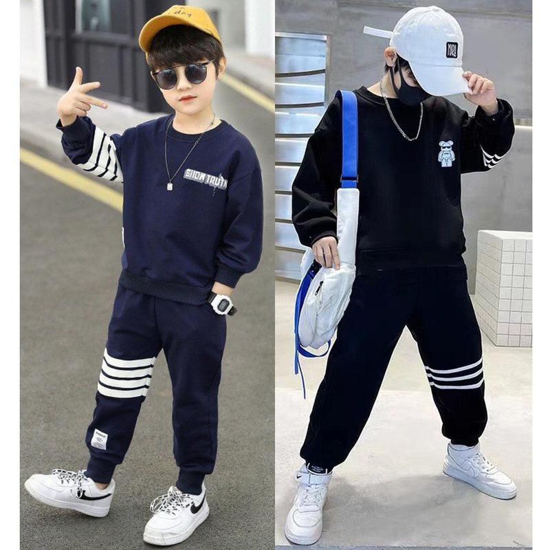 Bộ quần áo thu đông cho bé trai , quần áo cho 2k12, set dài tay bé trai 14-45kg mẫu 3 sọc trắng cá tính , vải nỉ da cá dày dặn.PHG68