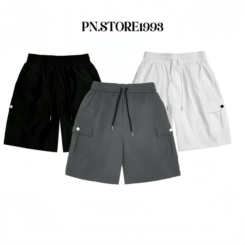 CONBO 2 QUẦN SHORT KAKI TÚI HỘP PN.STORE1993 nam nữ chất liệu kaki gió mặc thoáng mát Menswear Baggy Nhung Kem 2