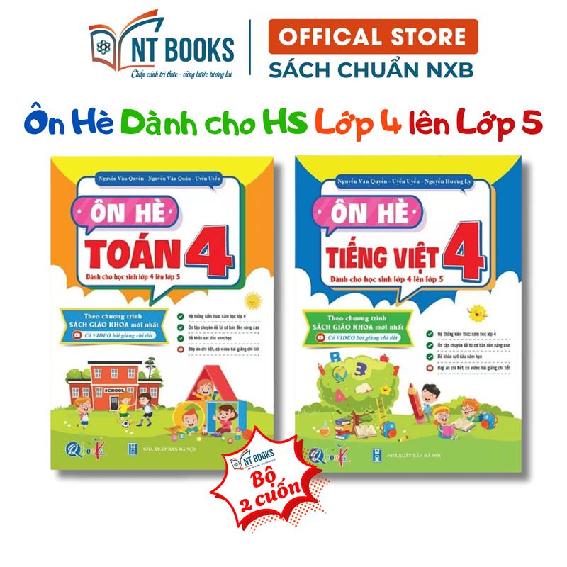 Bộ 2 cuốn sách Ôn Hè Toán Và Tiếng Việt Lớp 4 - Dành Cho Học Sinh Lớp 4 Lên Lớp 5 - QB