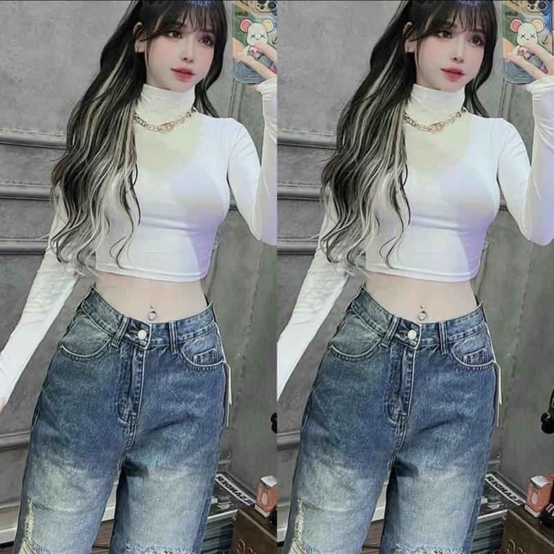 Áo giữ nhiệt nữ croptop nữ len tăm cổ lọ hàn quốc dài tay thun lạnh giữ nhiệt Women Voi bv06 size dưới 53kg