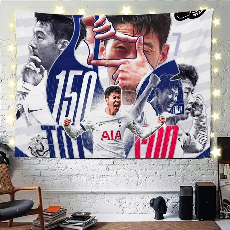 Vải nền Sun Xingmin, Premier League Tottenham Bóng đá Ngôi sao Sun Xingmin, Vải treo, Thích hợp cho trang trí ký túc xá và đầu giường, Tấm thảm 3