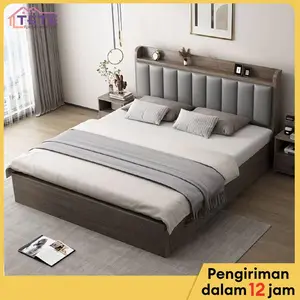 JIJI_1 Ranjang ganda bantal lembut kayu solid gaya modern sederhana, rangka kamar tidur rumah, kokoh, sesuai ergonomika, nyaman melindungi tulang belakang cocok berbagai gaya mudah dipasang Abu-abu_180_200_30CM Ganti Rugi jika Rusak 【Terbaru  Harga Murah】