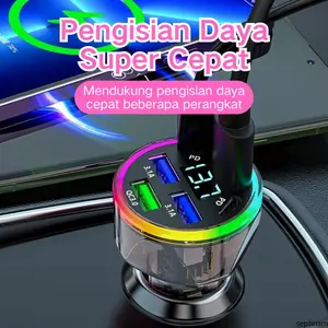 Pengisi Daya Mobil Cepat 72W - Charger Mobil Digital 2 Port PD + 4 USB, Fast Charging Super Cepat untuk HP & Tablet, Adaptor Mobil Universal dengan Layar LED
