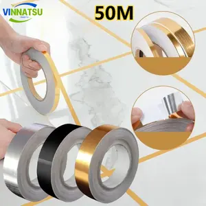 Vinnatsu 50M Gulungan Stiker Pembatas Keramik UK 2cm & 3cm Dekorasi Panel List Gold Sticker Water Proof Wall Tile
