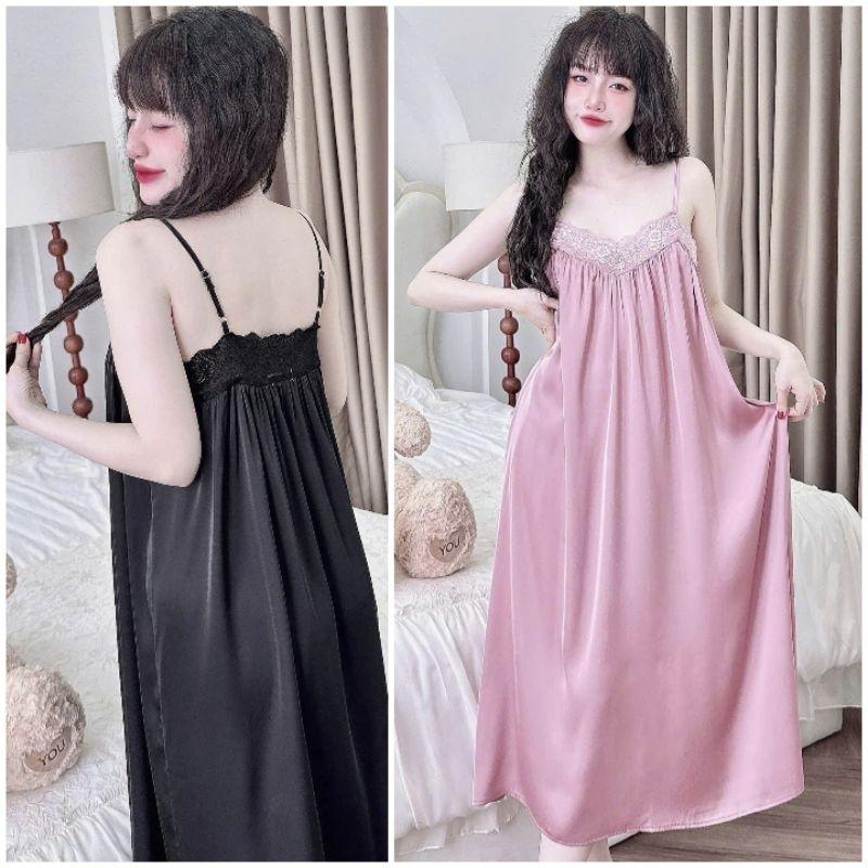 Đồ ngủ 2 dây BIGSIZE - Đầm xuông 2 dây se.x.y viền ren sang trọng - Lụa Latin Mềm Mát set ngu