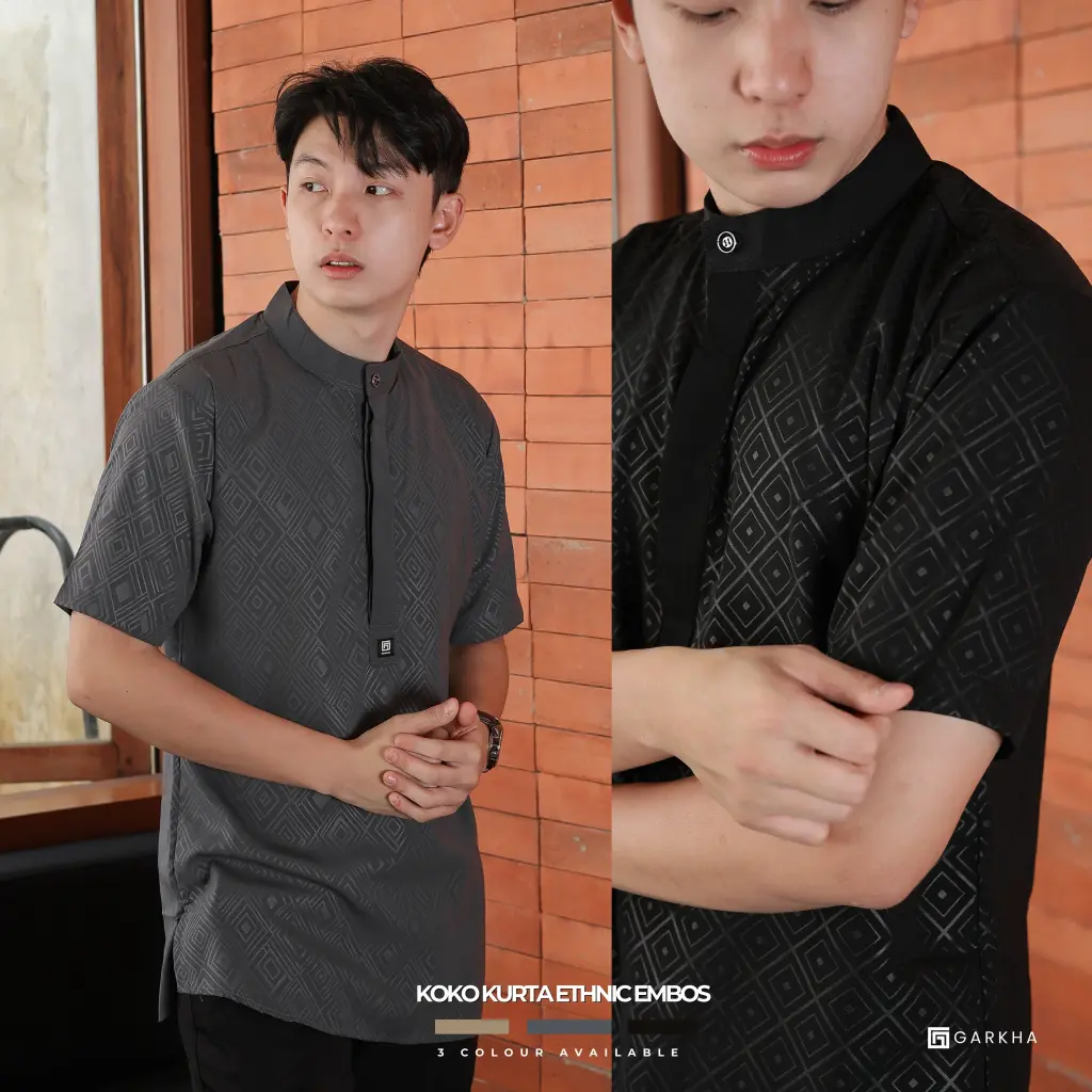 GARKHA Koko Kurta Embos Ethnic Modern Exclusive Cotton Premium Motif Lengan Pendek Thobe Muslim Pria