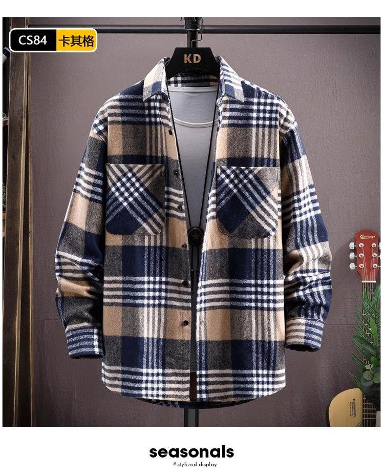 Product Introduction of Plaid Long Sleeve Shirt for Men Loose Red Retro Trendy Casual Spring Autumn Stylish Turn-down Collar Shirt Jacket Trendy Parent 14