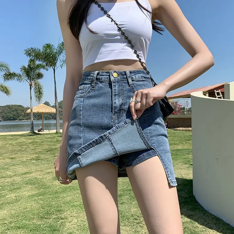 Very Short Sexy Mini Pants Skirt Womens 2024 Hip High Waist Tight Korean Style Fashion Summer Jean Skirts for Women Denim