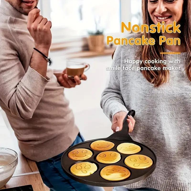 7 Hole Pancake Pan, Non Stick Pancake Pan with Handle, Creative Breakfast Cookware for Home Kitchen, Crepe Maker Pan 7