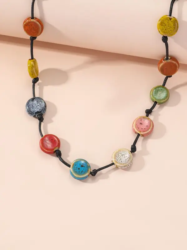 Boho Style Colorful Ceramic Bead Woven Pendant Necklace, Women's Sweater Chains Or Long Dress Accessories for Party, Daily Clothing Decor 2