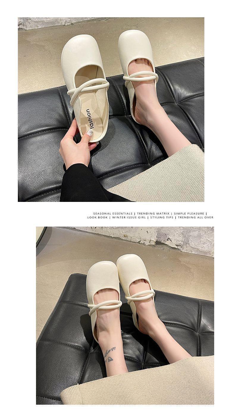 Product Introduction of Women Mules Summer Elegant Square Closed Toe Flat Slippers Female Shoes Casual Leather Black White Slides Plus Size 36-41 Footwear Girl 7