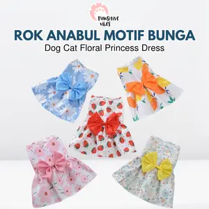Pawsitive Vibes Baju Anjing & Kucing Motif Bunga Dress Rok Bowknot Princess Spring Dress