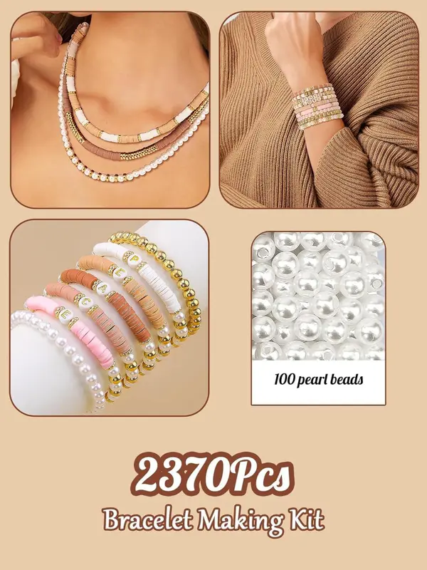 Friendship Bracelet Making Kit, Mixed Color Clay Beads & Letter Beads & Spacer Beads, DIY Jewelry Making Kit, Jewelry Making Supplies for Bracelet Necklace Earrings Christmas Gift, Christmas Gifts for Girlfriend 3