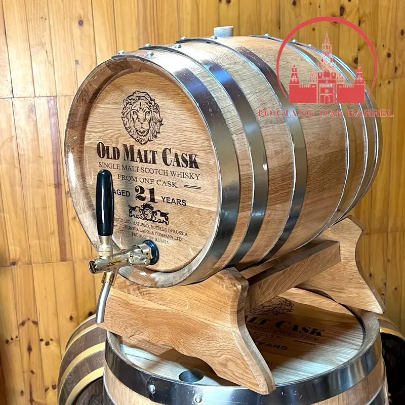 Bình Gỗ Sồi 30 Lít Vòi Crom Dáng Nằm, Thùng Gỗ Sồi Ngâm Ủ 30 Lít