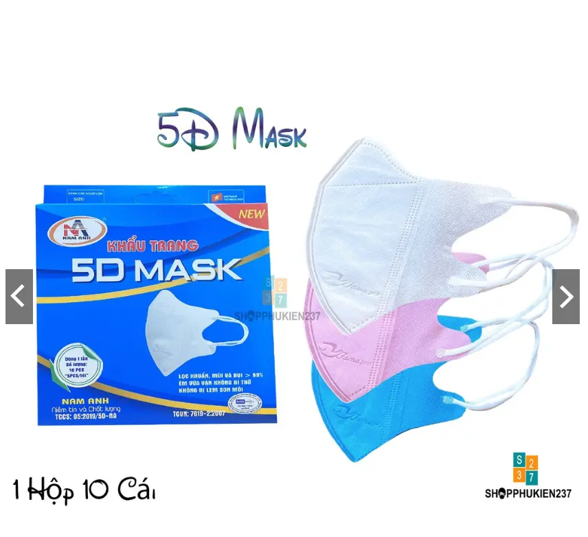 50 Cái Khẩu Trang 5D Famapro 3 Lớp Siêu Đẹp mỏng nhẹ thoải mái Phụ Kiện Che mặt kt5d