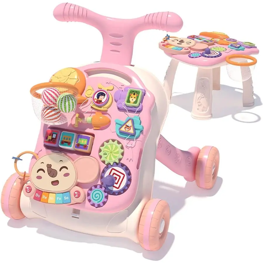 3 in 1 Baby Walker & Activity Center, Baby Walker with Removable Activity Panel, Early Learning Push Toy for Baby Toddlers