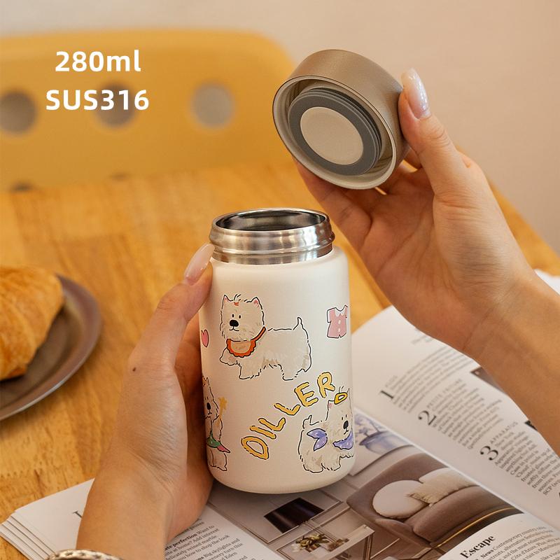 Bình giữ nhiệt chân không mini, Diller, Bình Nước Uống bằng thép không gỉ 316, Thiết kế dễ thương, 280ml, D9280 6