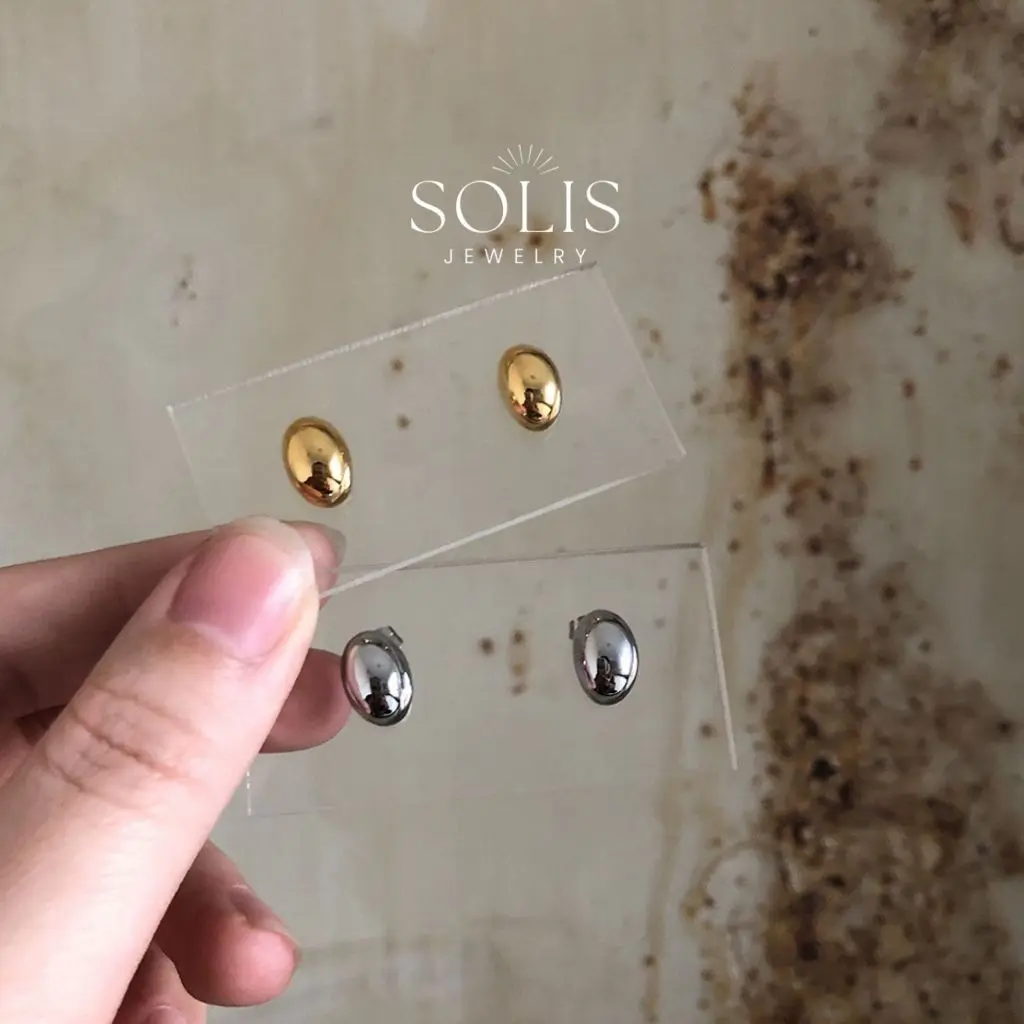 Oval Dome Stud Earrings 1 Pair •  Waterproof Hypoallergenic 18K Gold Plated 316L Stainless Titanium Steel Minimalist Earring For Women Men ER332 Solis Jewelry