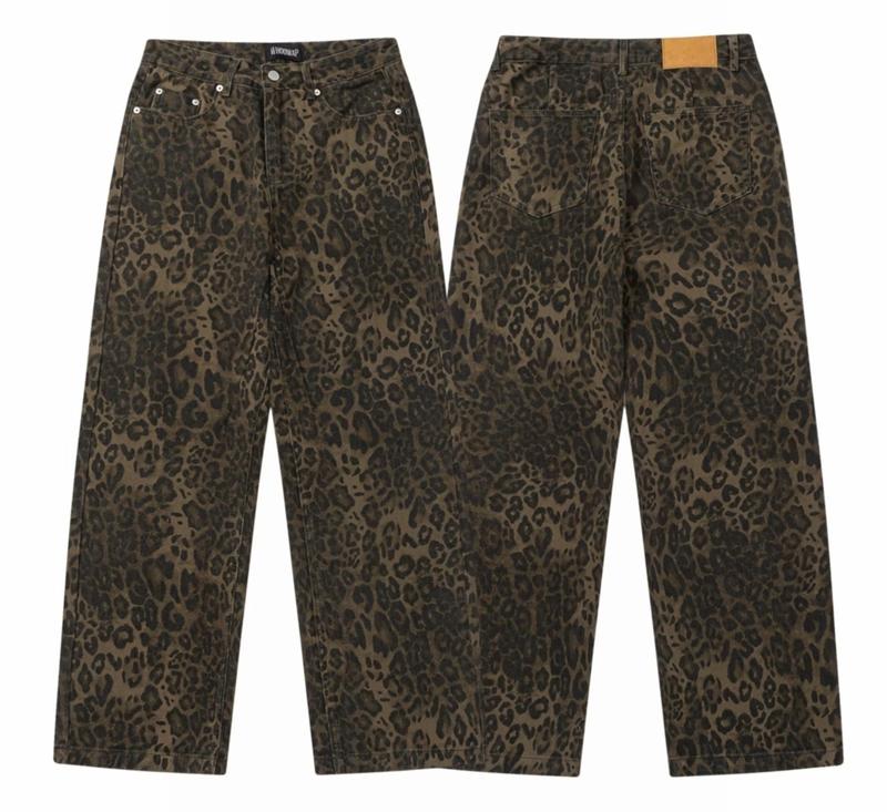 Product Introduction of 2025 New Vintage American Style Leopard Print Jeans - Loose Straight Leg Unisex Retro Pants | Trendy Casual Streetwear for Men & Women 1