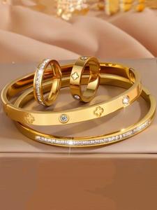 Conjunto de Anillos y Brazalete Elegante de Acero Inoxidable, 4 Piezas de Joyería de Lujo para Uso Diario, Regalo Perfecto para el Trabajo o Reuniones con Amigos