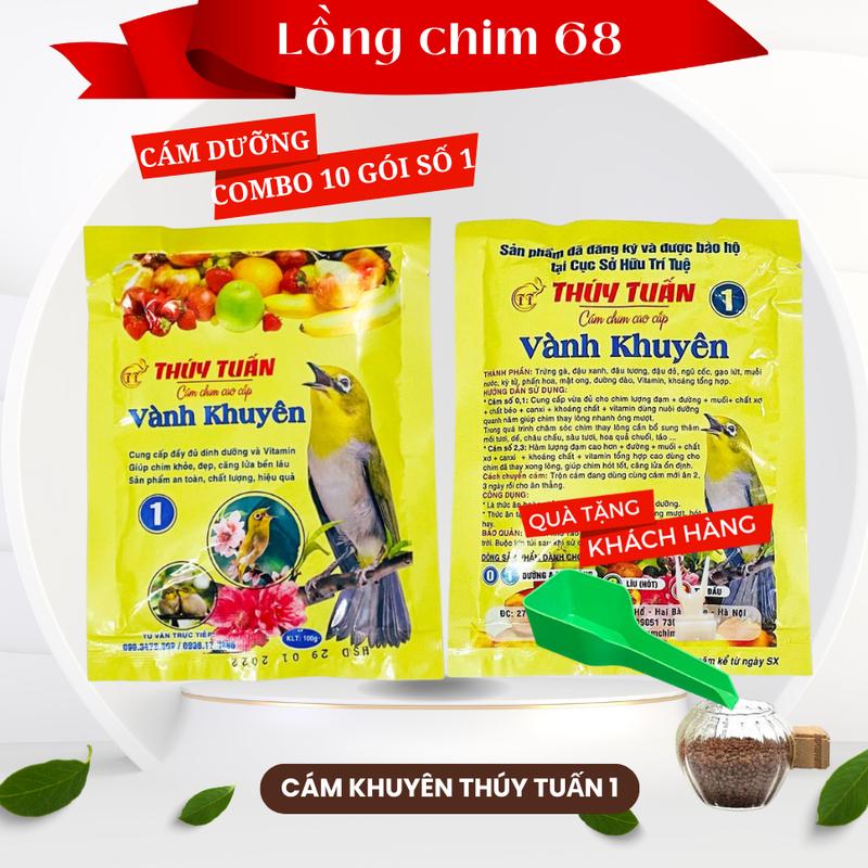 Combo 10 gói cám thúy tuấn khuyên số 1 - Thức ăn cho chim cảnh gói 100gr Tặng xúc cám và xiên chuối