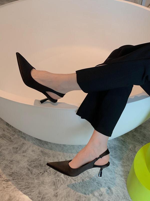 Women's Solid Color Stiletto Heels, Elegant Pointed Toe Slingback Pumps for Work Office, Fashionable Slip on Shoes for Banquet & Wedding Party 4