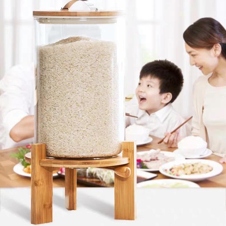 Airtight Borosilicate Glass Rice Dispenser 7L Bamboo Lid Grain - TikTok ...