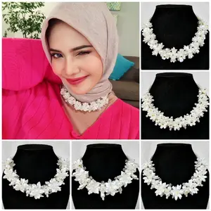 Kalung Hijab Beads Necklace Crystal Kalung Kondangan Kelopak Bunga - KH021 Wanita Cantik MURAH