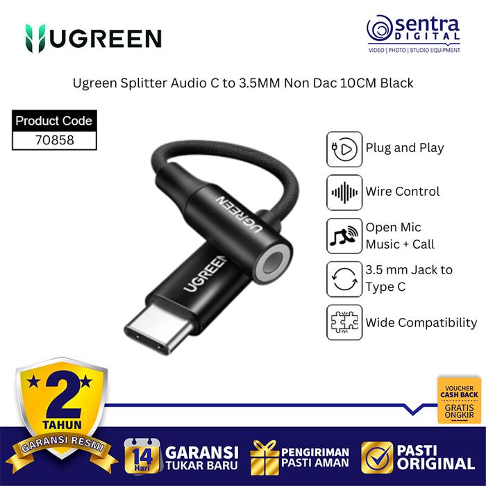 Gambar Ugreen 70858 Splitter Audio USB-C to 3.5mm Non DAC 10CM Black | Adapter Jack Headphone dari Sentra Digital Kota Surabaya Tokopedia