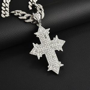 Kalung Loket Salib, Gaya Klasik, Hiasan Berlian Penuh, Diperbuat daripada Aloi, Sesuai untuk Semua Majlis baddies  chain