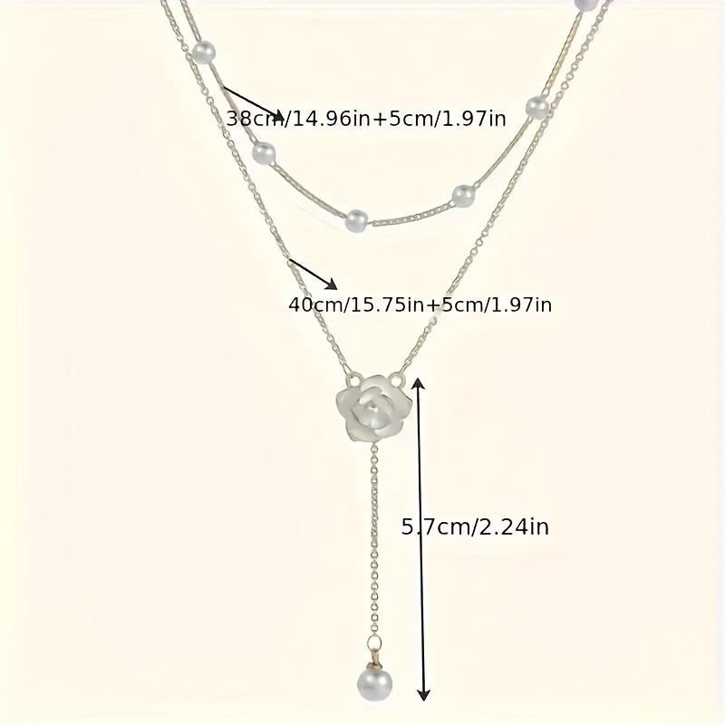 French Retro Elegant Design Camellia Fake Pearl Pendant - Classic Double Layer Necklace for Women'S Clavicle Chain Autumn/ Winter Fashion 3
