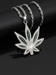 Collar con colgante de hoja de arce decorado con diamantes de imitación para hombres y mujeres, joyería punk hip hop para fiestas, accesorios de moda clásicos para uso diario