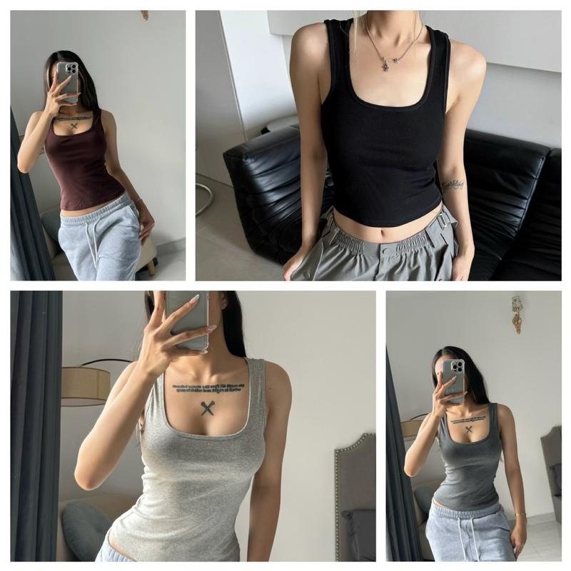 Áo thun ba lỗ cổ vuông borip cotton dày cao cấp cá tính Y2K