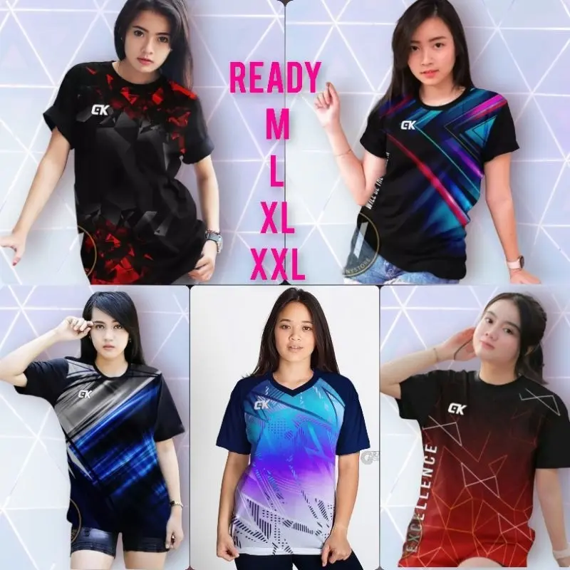 ( Cod ) Baju Dan Stelan Olahraga Wanita 1Set Setelan baju Voli Cewek Baju Badminton Printing Baju training Jersey Volly Printing Pakaian Sport