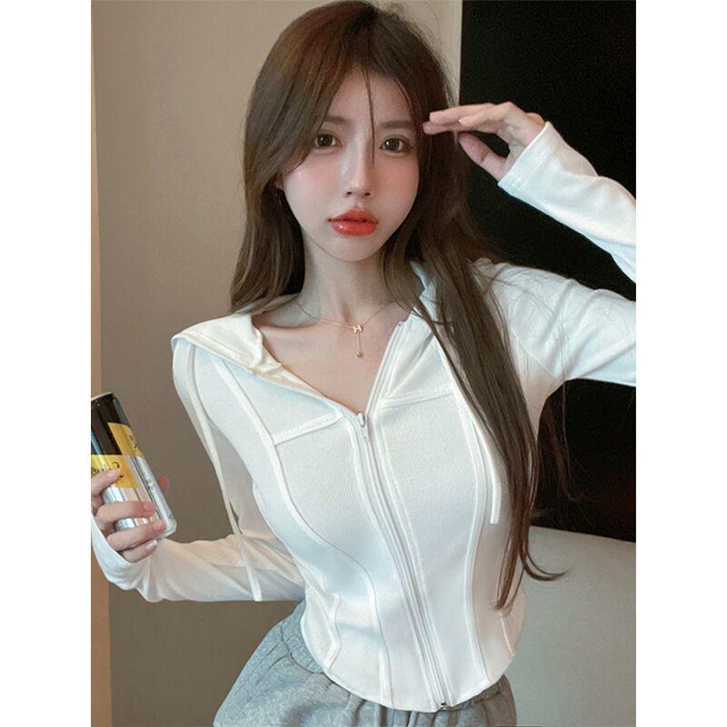  Áo Khoác Có Mũ Trùm Đầu Dành Cho Nữ Thiết Kế Bất Đối Xứng Thích Hợp Cho Mùa Xuân Và Mùa Thu Bó Sát Bên Trong Phù Hợp Thời Trang Hàn Quốc Hợp Xu hướng Áo Sơ Mi Lớp Nền Ins Áo Thun Dài Tay Top Hoodie 