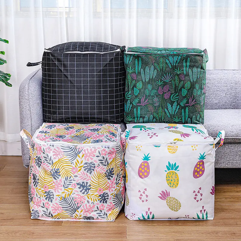 Túi đựng chăn màn quần áo giỏ vải canvas cớ lớn 100L túi đựng đồ đa năng gấp gọn tiện lợi có khóa kéo và tay xách H79 2
