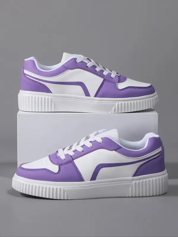 Women's Fashionable Patchwork Lace Up Low Top Sneakers, Casual Comfortable Breathable Sports Running Shoes, All-match Basic Shoes for Daily Wear 2