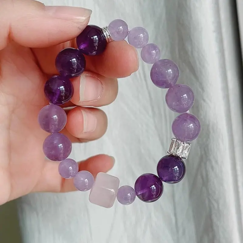 Vòng Tay Đính Cườm, Thiết Kế Mơ Ước Màu Tím, Đá Amethyst, Hổ Mắt, Vòng Tay Hoa Hồng 5