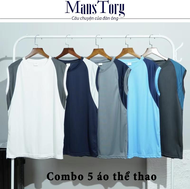 Combo 5 áo 3 lỗ tank top trơn rẻ đẹp mặc mát Nam Menswear Thun Cổ Tròn quần  áo thể thao cao cấp Kem