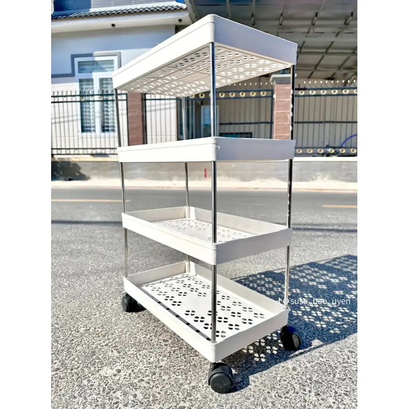 Kệ đựng đồ đa năng 4 tầng có bánh xe, để đồ nhà bếp tiện lợi 60x40x20cm
