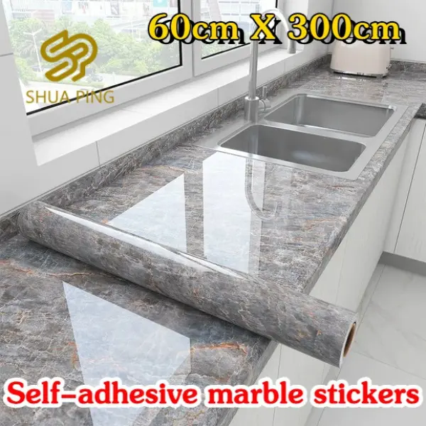 Miếng Dán Đá Cẩm Thạch Tự Dính, Chất Liệu PVC, 60cmX300cm, Chống Thấm Nước, Chống Dầu, Chịu Nhiệt Độ Cao, Miếng Dán Đá Cẩm Thạch Tự Dính Dày, Thích Hợp Cho Giấy Dán Tường Và Sàn Nhà.