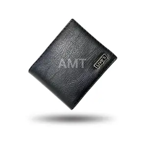 Dompet Pria, hitam Lilin Minyak PU Kulit sintetis Lipat dua Dompet Kanvas Cowok