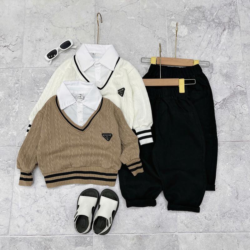 Bộ Áo Len Liền Cổ 2 Mầu Nâu Và Kem Cho Bé Trai Từ 11-31kg Shop Loan kids 94