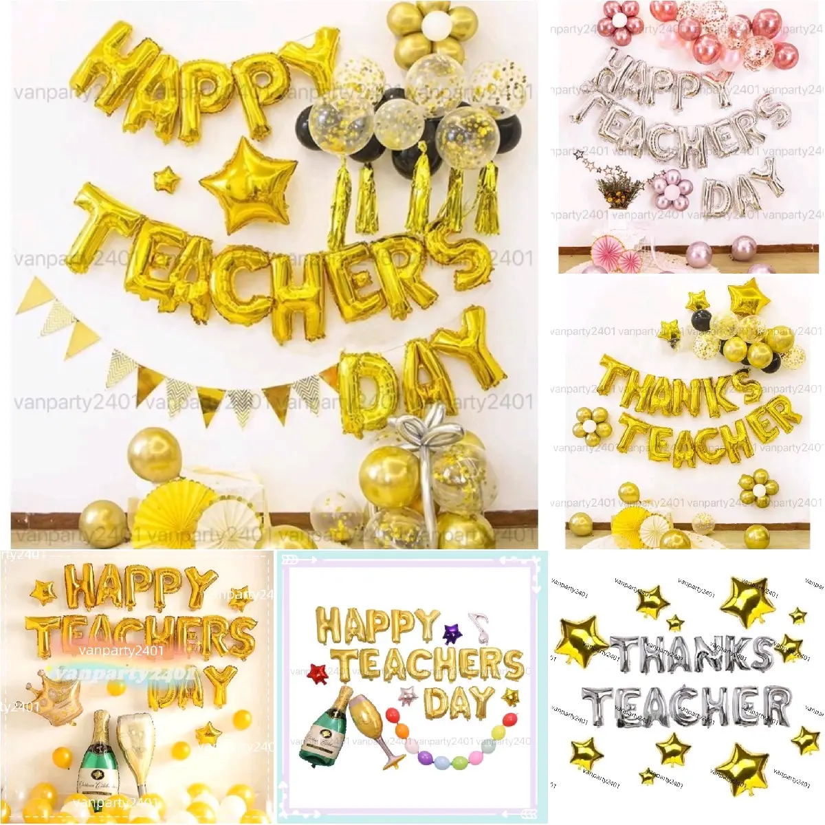 (TẶNG BƠM+KEO) Set bóng trang trí Mừng Ngày Nhà Giáo Việt Nam 20/11 (HAPPY TEACHERS DAY, THANKS TEACHER)