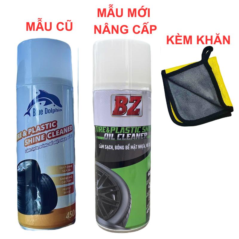 [Tặng Khăn] Mẫu Mới Chai Xịt Phục Hồi Nhựa Nhám Và Làm Bóng Lốp Xe BZ TIRE SHINE Blue Dolphin 450ml
